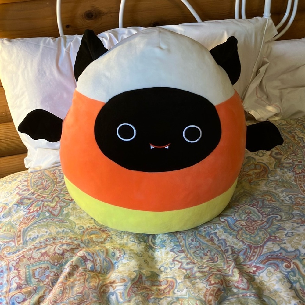 Squishmallow Bat Plush Candy Corn Bat Pillow - Orange, Black, White 16”